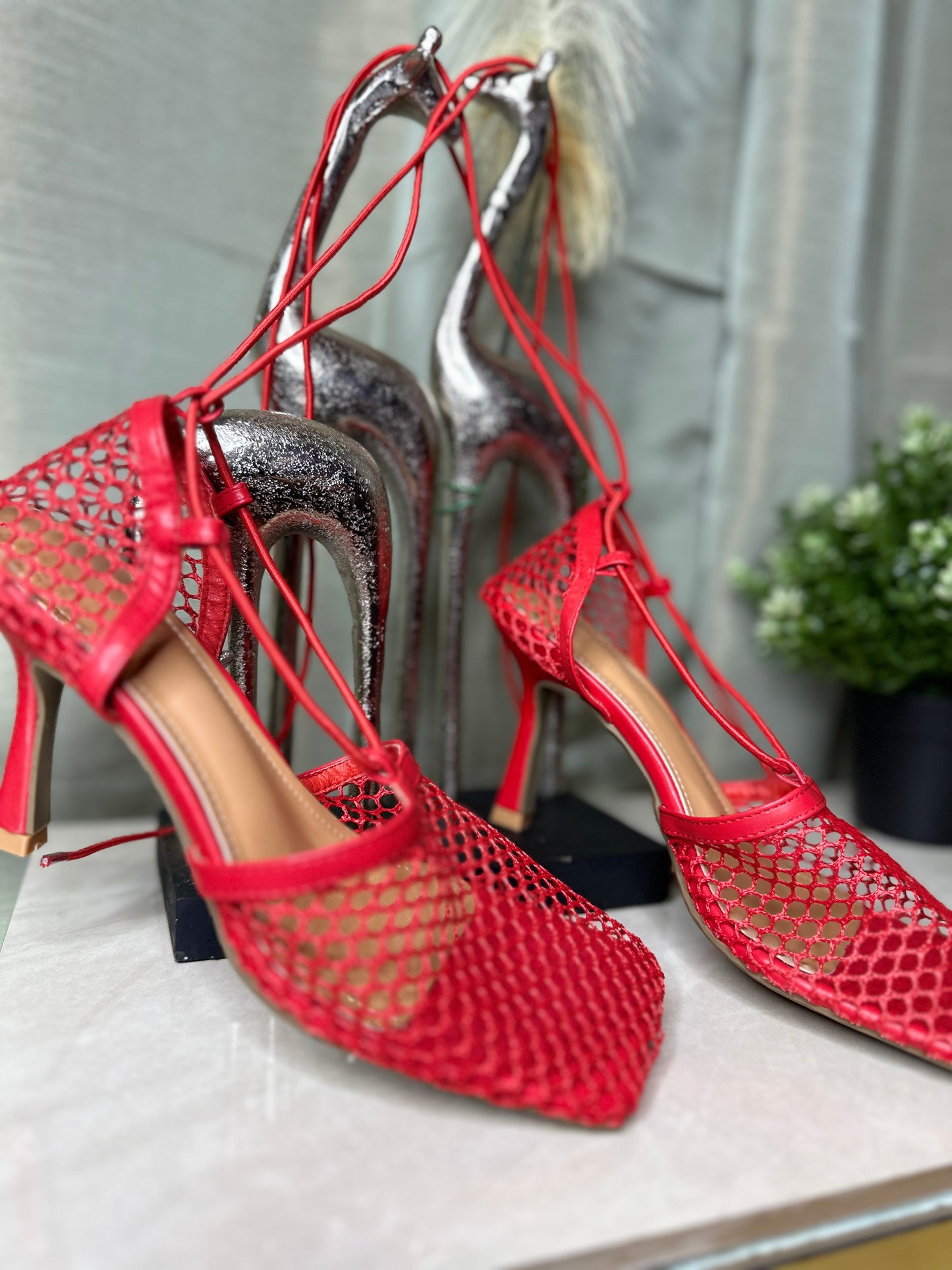 NEW Red Ruby Tie Up Heels