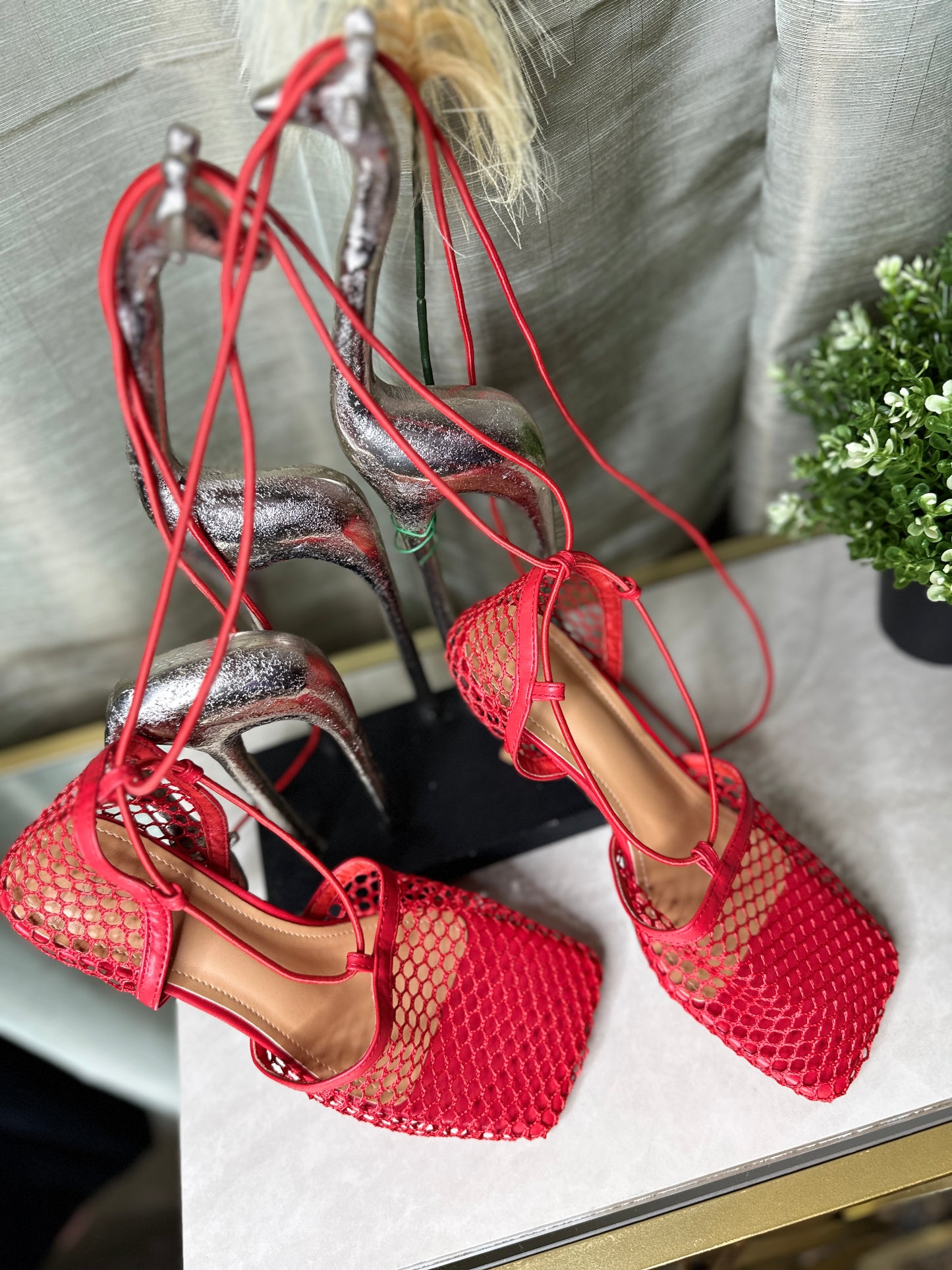 NEW Red Ruby Tie Up Heels
