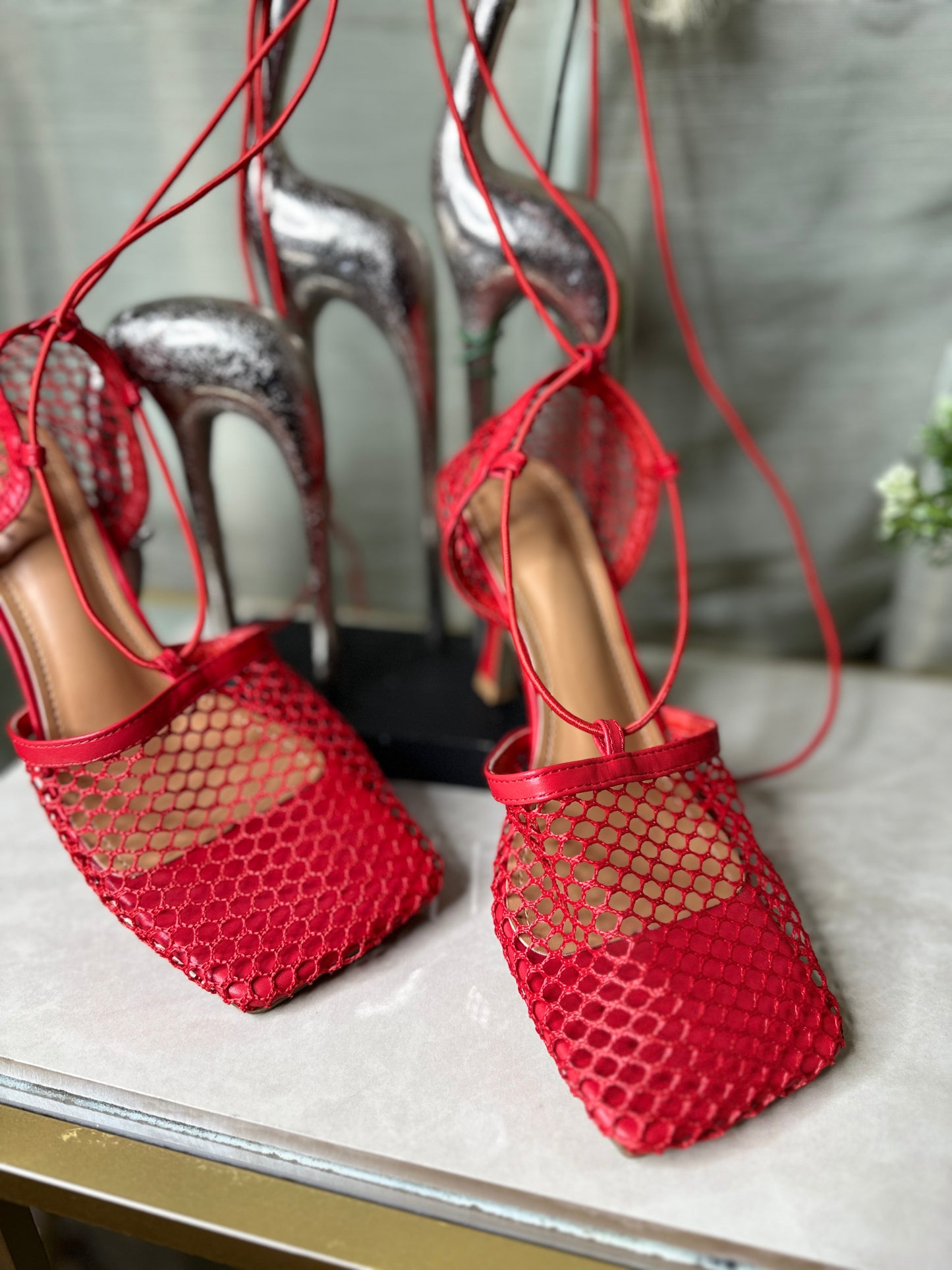NEW Red Ruby Tie Up Heels